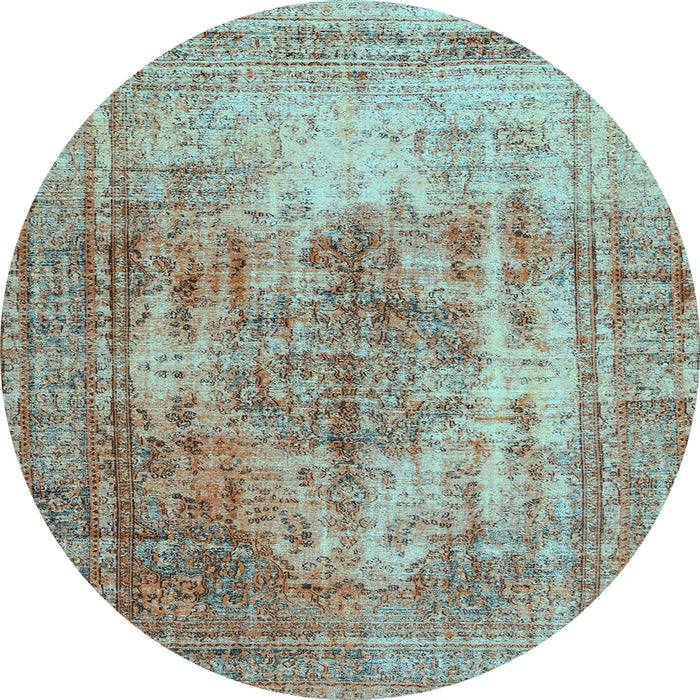 Round Abstract Light Blue Contemporary Rug, con1995lblu