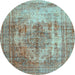 Round Abstract Light Blue Contemporary Rug, con1995lblu