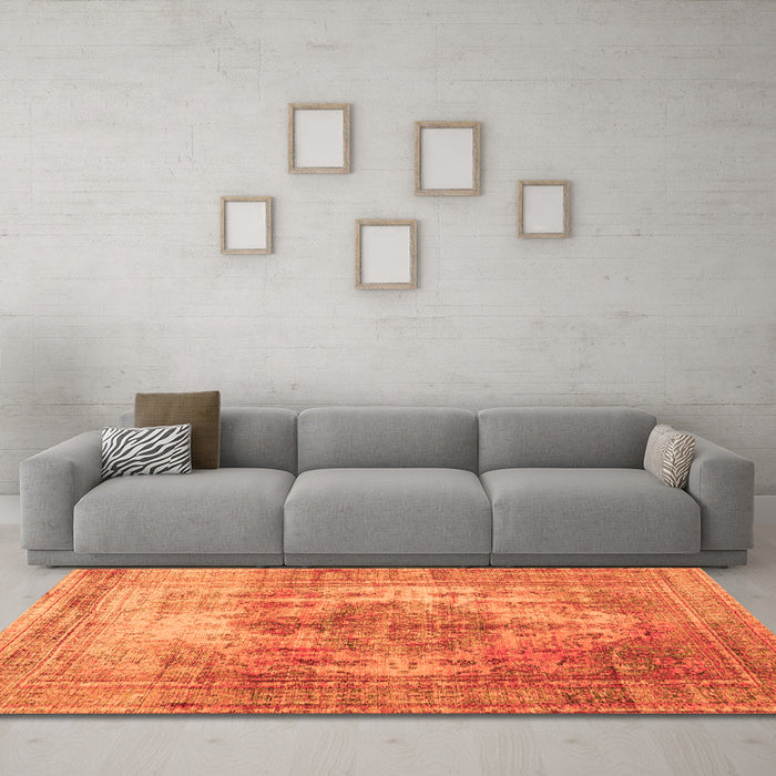 Machine Washable Abstract Orange Contemporary Area Rugs in a Living Room, wshcon1995org