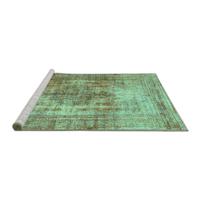 Sideview of Machine Washable Abstract Turquoise Contemporary Area Rugs, wshcon1995turq