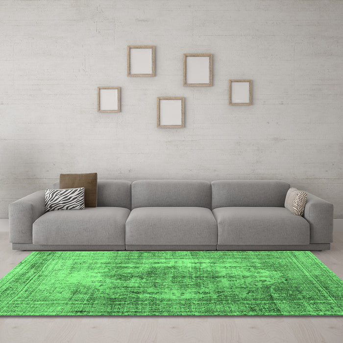Machine Washable Abstract Emerald Green Contemporary Area Rugs in a Living Room,, wshcon1995emgrn
