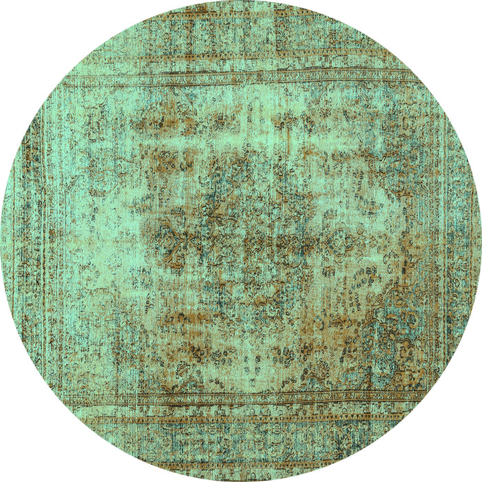 Round Abstract Turquoise Contemporary Rug, con1995turq