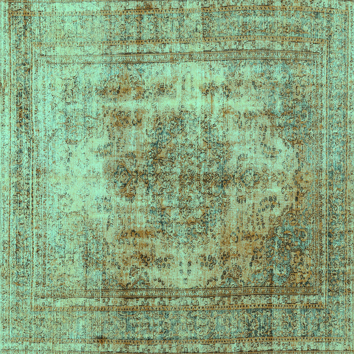 Square Machine Washable Abstract Turquoise Contemporary Area Rugs, wshcon1995turq