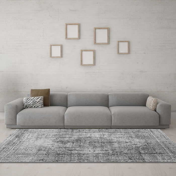 Machine Washable Abstract Gray Contemporary Rug in a Living Room,, wshcon1995gry