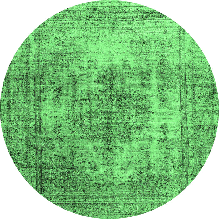 Round Machine Washable Abstract Emerald Green Contemporary Area Rugs, wshcon1995emgrn