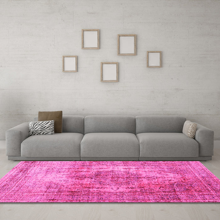 Machine Washable Abstract Pink Contemporary Rug in a Living Room, wshcon1995pnk