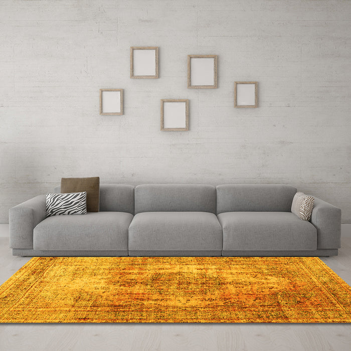 Machine Washable Abstract Yellow Contemporary Rug in a Living Room, wshcon1995yw