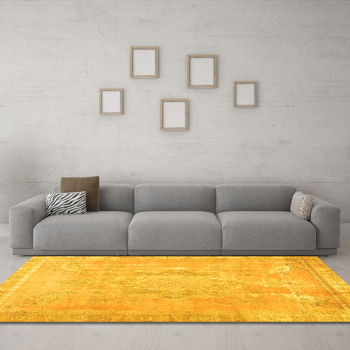 Machine Washable Abstract Yellow Contemporary Rug in a Living Room, wshcon1996yw