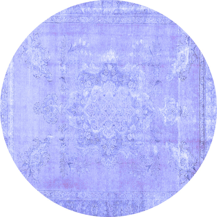 Round Abstract Blue Contemporary Rug, con1996blu
