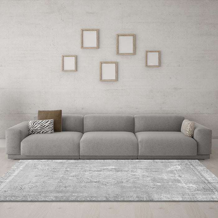 Machine Washable Abstract Gray Contemporary Rug in a Living Room,, wshcon1996gry