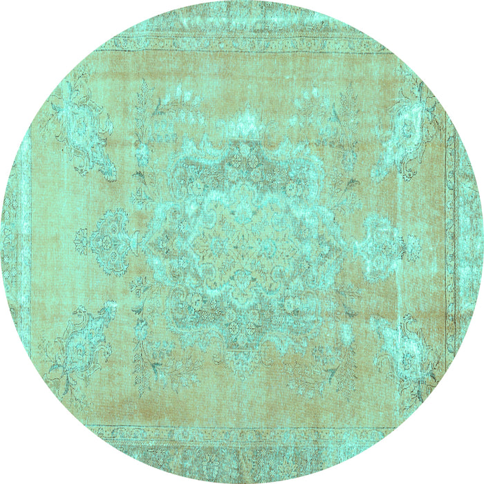 Round Abstract Turquoise Contemporary Rug, con1996turq