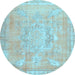 Round Abstract Light Blue Contemporary Rug, con1996lblu