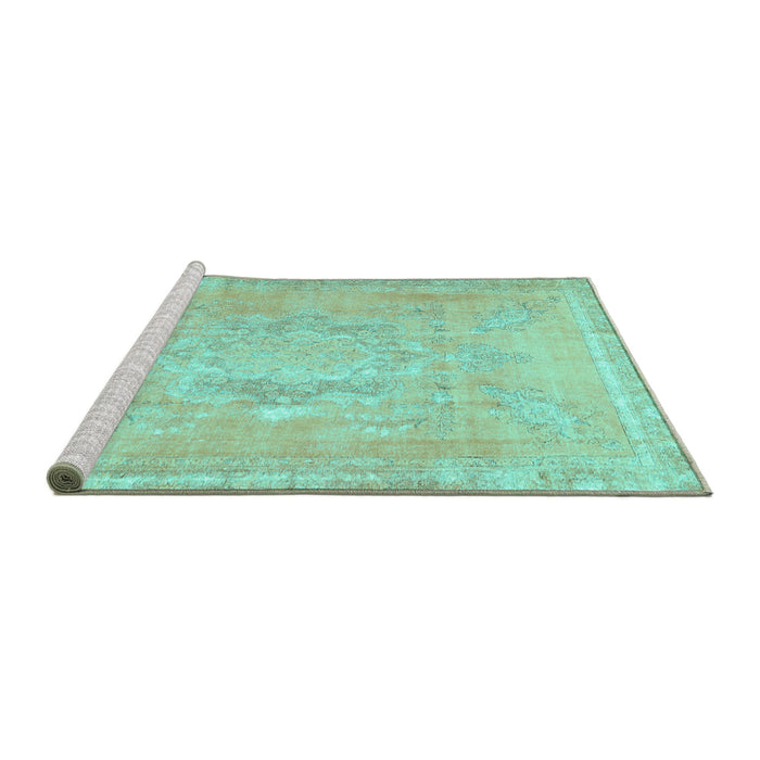 Sideview of Machine Washable Abstract Turquoise Contemporary Area Rugs, wshcon1996turq