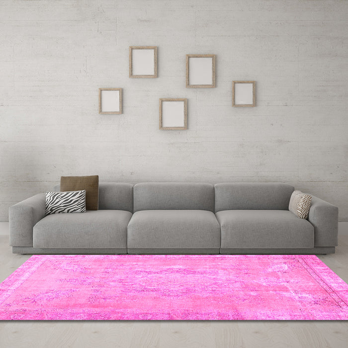 Machine Washable Abstract Pink Contemporary Rug in a Living Room, wshcon1996pnk