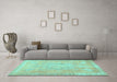 Machine Washable Abstract Turquoise Contemporary Area Rugs in a Living Room,, wshcon1996turq