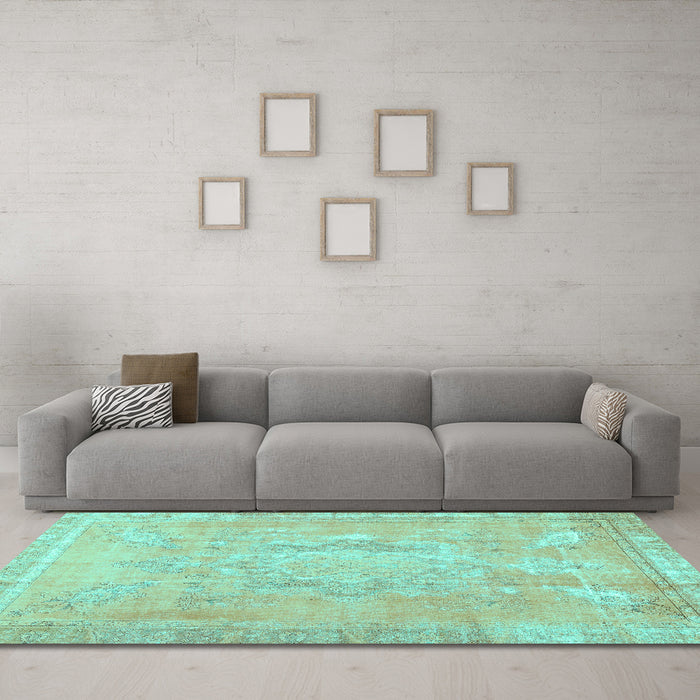 Machine Washable Abstract Turquoise Contemporary Area Rugs in a Living Room,, wshcon1996turq