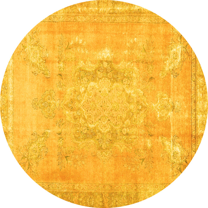 Round Abstract Yellow Contemporary Rug, con1996yw