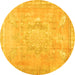 Round Abstract Yellow Contemporary Rug, con1996yw