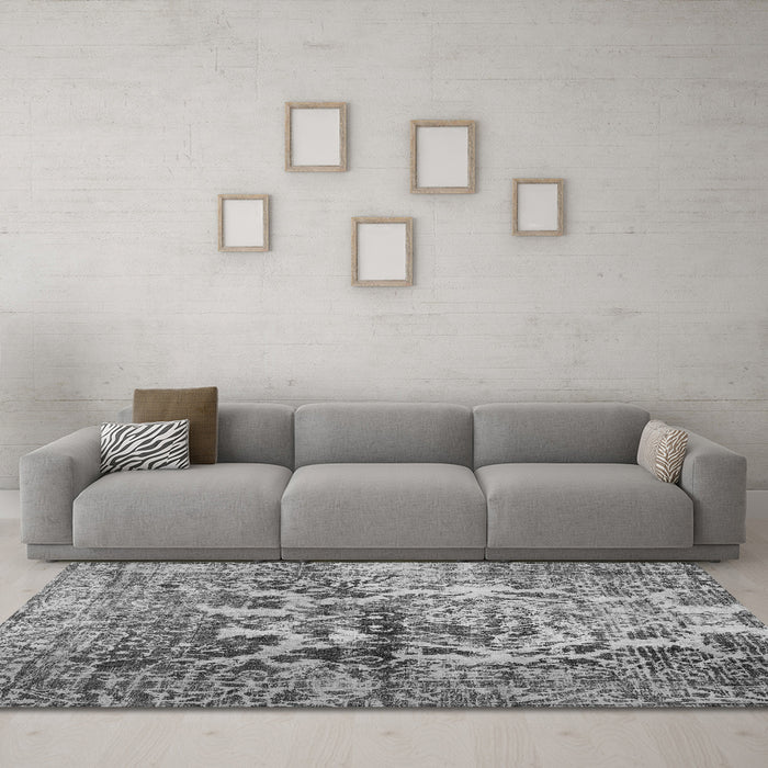 Machine Washable Abstract Gray Contemporary Rug in a Living Room,, wshcon1997gry
