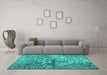 Machine Washable Abstract Turquoise Contemporary Area Rugs in a Living Room,, wshcon1997turq