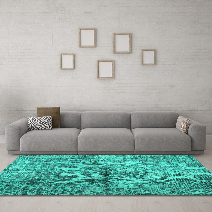 Machine Washable Abstract Turquoise Contemporary Area Rugs in a Living Room,, wshcon1997turq
