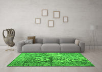 Machine Washable Abstract Green Contemporary Rug, wshcon1997grn