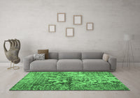 Machine Washable Abstract Emerald Green Contemporary Rug, wshcon1997emgrn