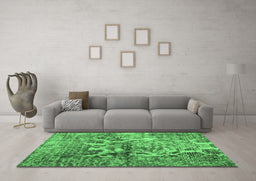 Machine Washable Abstract Emerald Green Contemporary Area Rugs in a Living Room,, wshcon1997emgrn