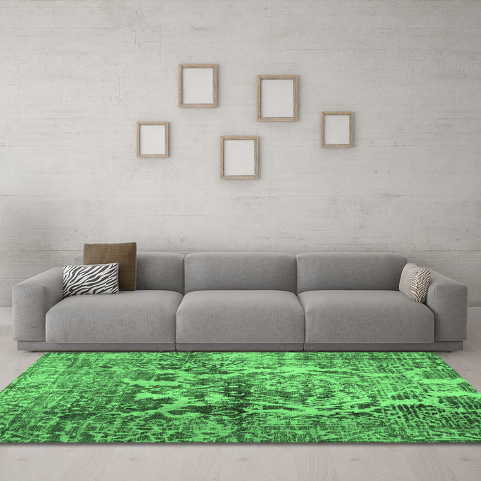 Machine Washable Abstract Emerald Green Contemporary Area Rugs in a Living Room,, wshcon1997emgrn