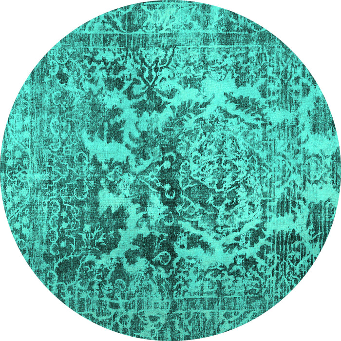 Round Abstract Turquoise Contemporary Rug, con1997turq
