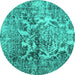 Round Abstract Turquoise Contemporary Rug, con1997turq