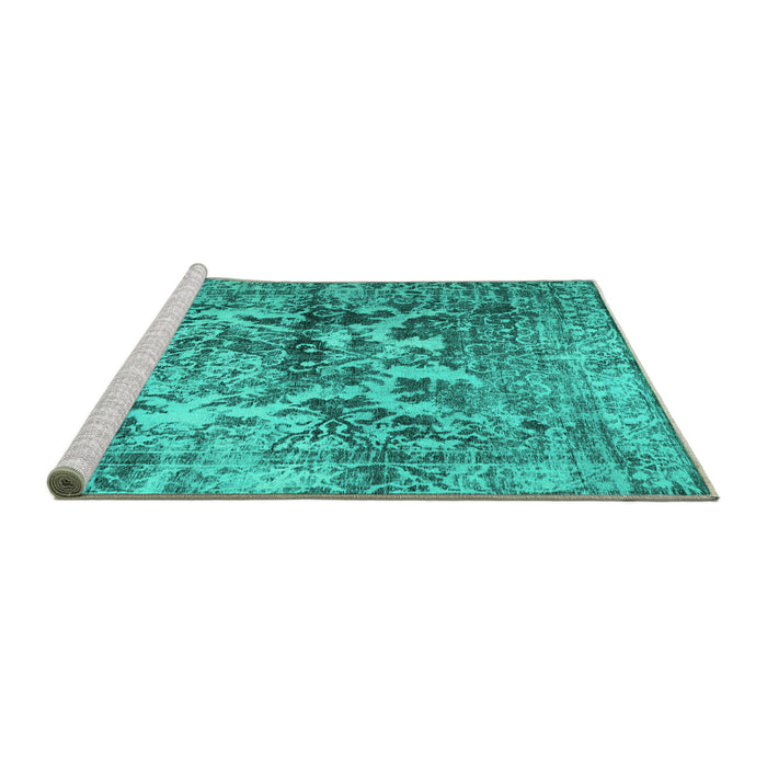 Sideview of Machine Washable Abstract Turquoise Contemporary Area Rugs, wshcon1997turq