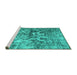 Sideview of Machine Washable Abstract Turquoise Contemporary Area Rugs, wshcon1997turq