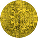 Round Abstract Yellow Contemporary Rug, con1997yw