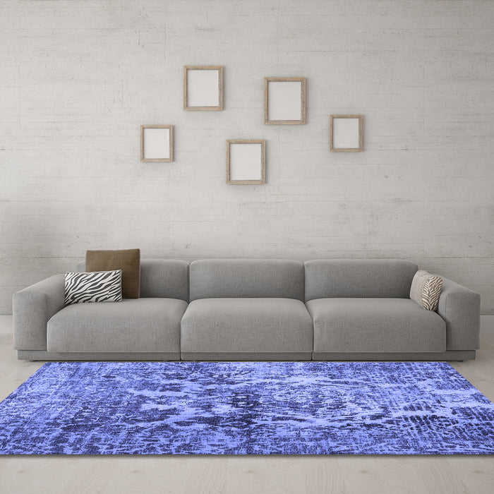 Machine Washable Abstract Blue Contemporary Rug in a Living Room, wshcon1997blu
