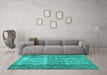 Machine Washable Abstract Turquoise Contemporary Area Rugs in a Living Room,, wshcon1998turq