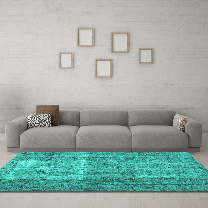Machine Washable Abstract Turquoise Contemporary Area Rugs in a Living Room,, wshcon1998turq