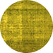 Round Abstract Yellow Contemporary Rug, con1998yw