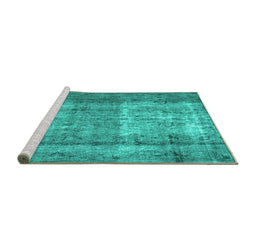 Sideview of Machine Washable Abstract Turquoise Contemporary Area Rugs, wshcon1998turq