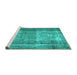 Sideview of Machine Washable Abstract Turquoise Contemporary Area Rugs, wshcon1998turq