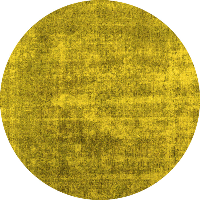 Round Machine Washable Abstract Yellow Contemporary Rug, wshcon1999yw