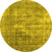 Round Machine Washable Abstract Yellow Contemporary Rug, wshcon1999yw