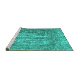 Sideview of Machine Washable Abstract Turquoise Contemporary Area Rugs, wshcon1999turq