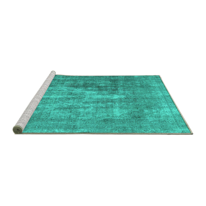 Sideview of Machine Washable Abstract Turquoise Contemporary Area Rugs, wshcon1999turq