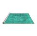 Sideview of Machine Washable Abstract Turquoise Contemporary Area Rugs, wshcon1999turq