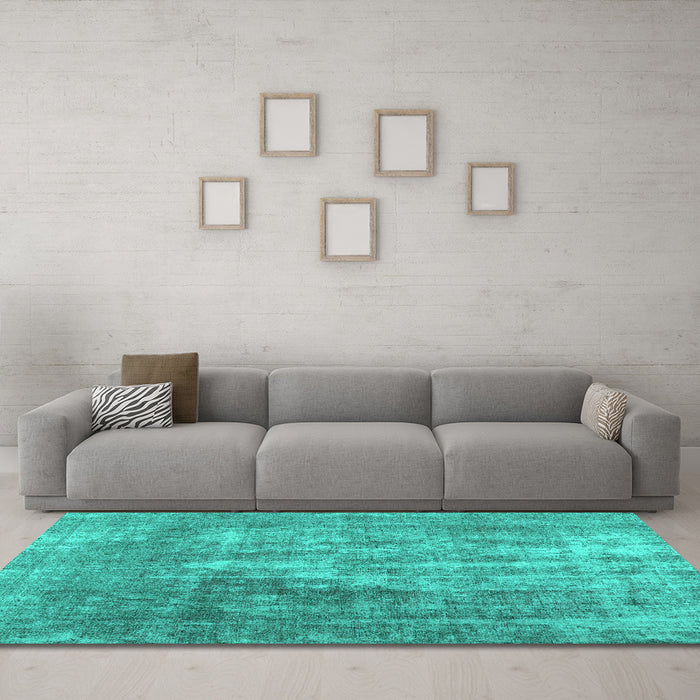 Machine Washable Abstract Turquoise Contemporary Area Rugs in a Living Room,, wshcon1999turq