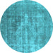 Round Abstract Light Blue Contemporary Rug, con1999lblu