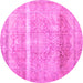 Round Abstract Pink Contemporary Rug, con2000pnk