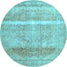 Round Machine Washable Abstract Light Blue Contemporary Rug, wshcon2000lblu