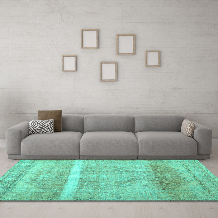 Machine Washable Abstract Turquoise Contemporary Area Rugs in a Living Room,, wshcon2000turq